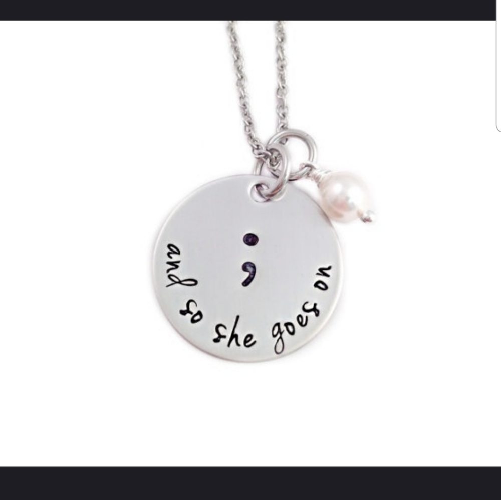 Semicolon Necklace w/September Blue Sapphire Charm